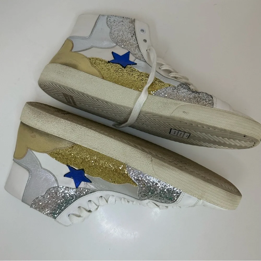 YSL Mid top sneaker with appliqué “Love” “Stars” and glitter panels 43.5 - Picture 5 of 12
